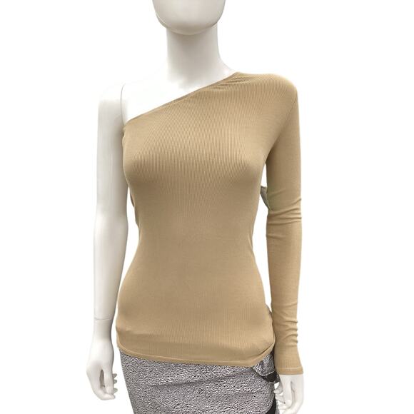 Enza Costa Tops - NWT Enza Costa Top Women’s SZ S Long Sleeve One Arm Ribbed Light Knit LightBrown